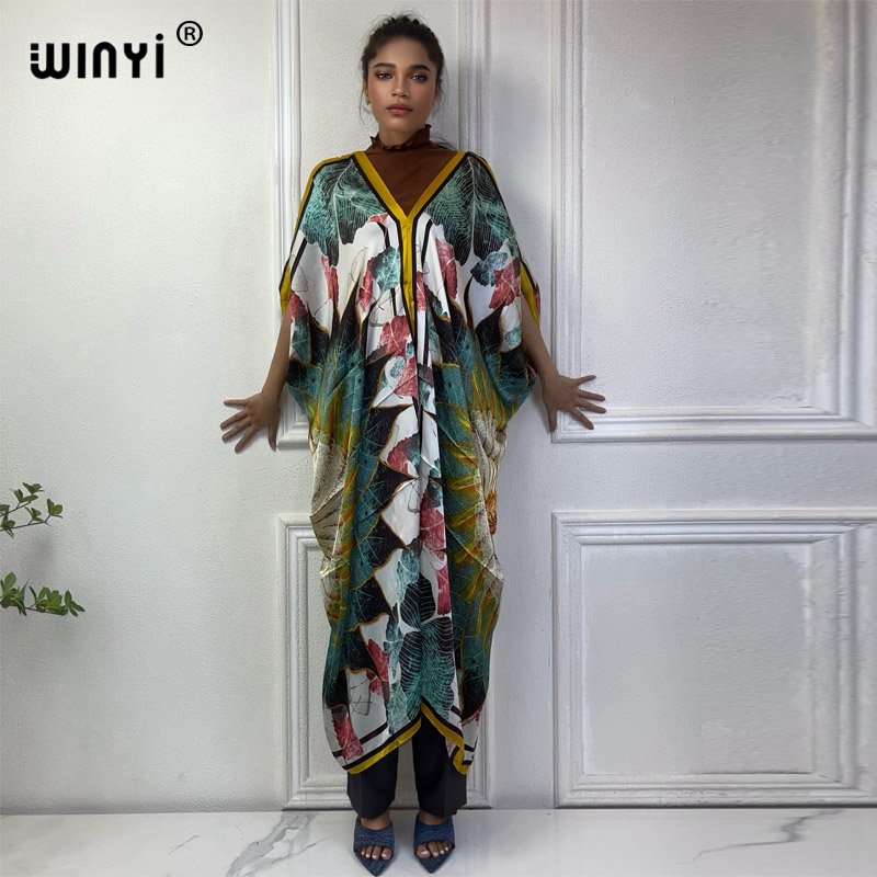 Robe Silk Women - WINYI-vestido africano con cuello en V