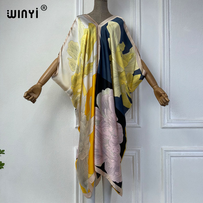 Robe Silk Women - WINYI-vestido africano con cuello en V