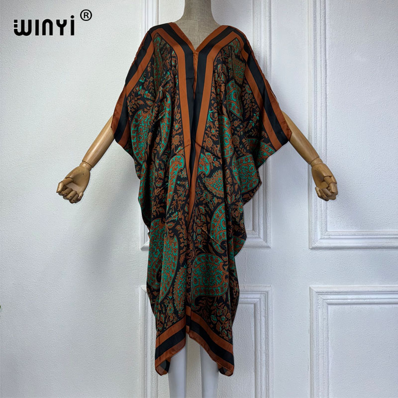 Robe Silk Women - WINYI-vestido africano con cuello en V